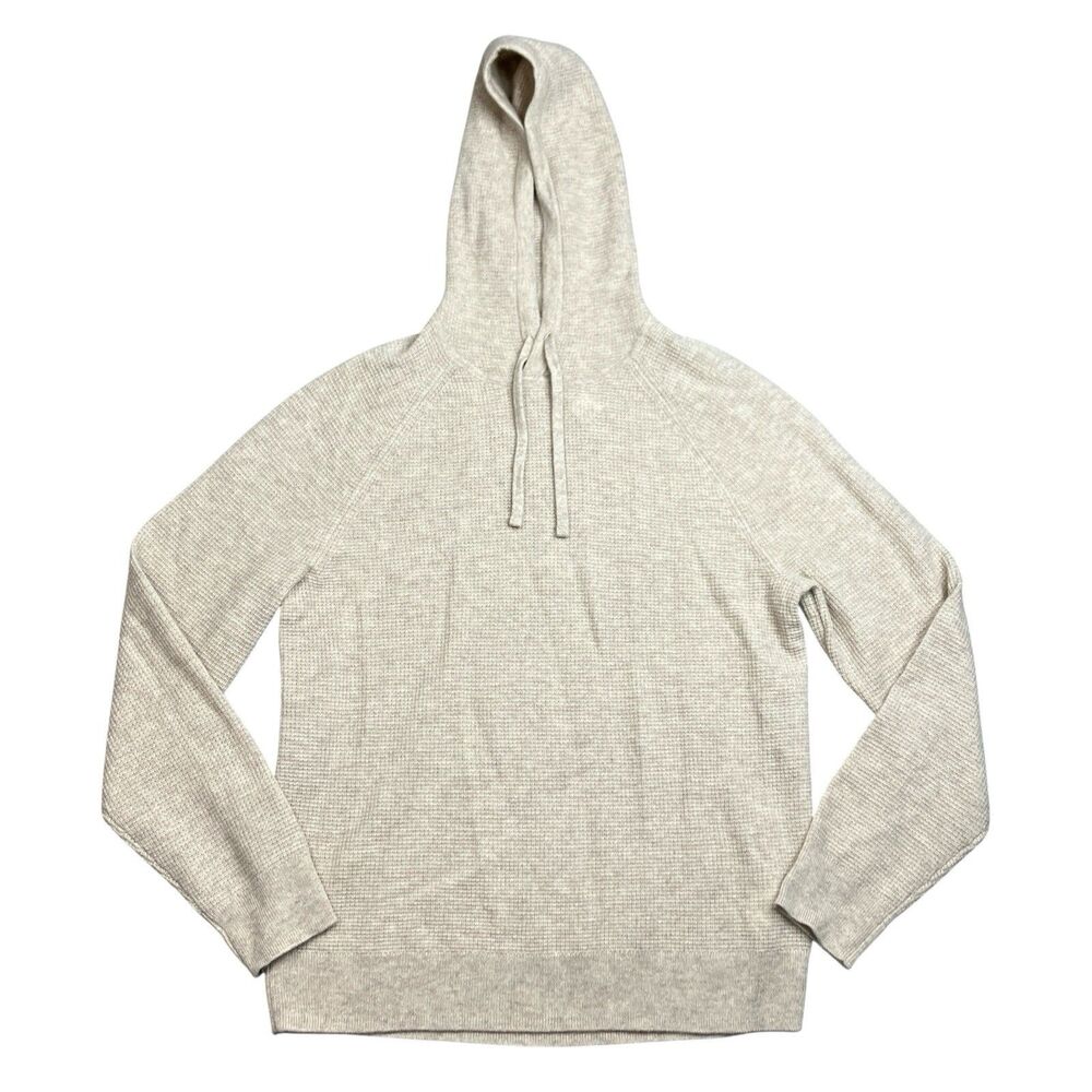 J Crew Hoodie Mens M Oatmeal 100% Cashmere Waffle Knit Pullover Sweater CB523 - Picture 4 of 11